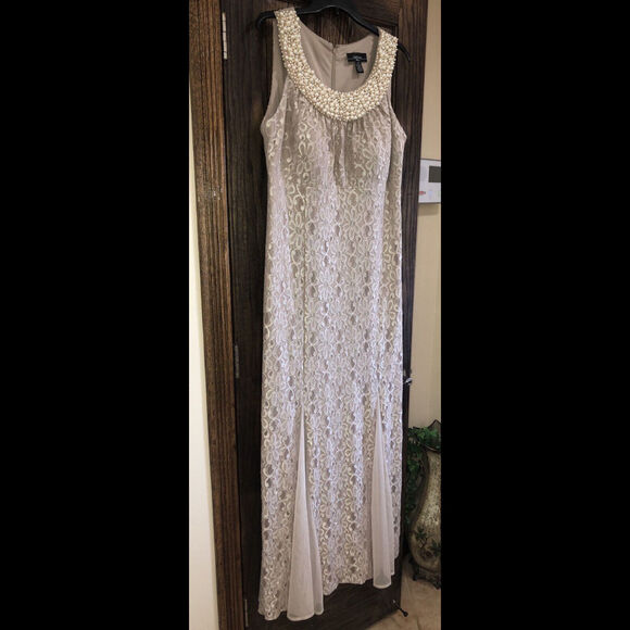 Women’s Formal Dress Size 14 Evening Champagne RM Richards Lace Beaded Pearl C16 - Picture 12 of 12